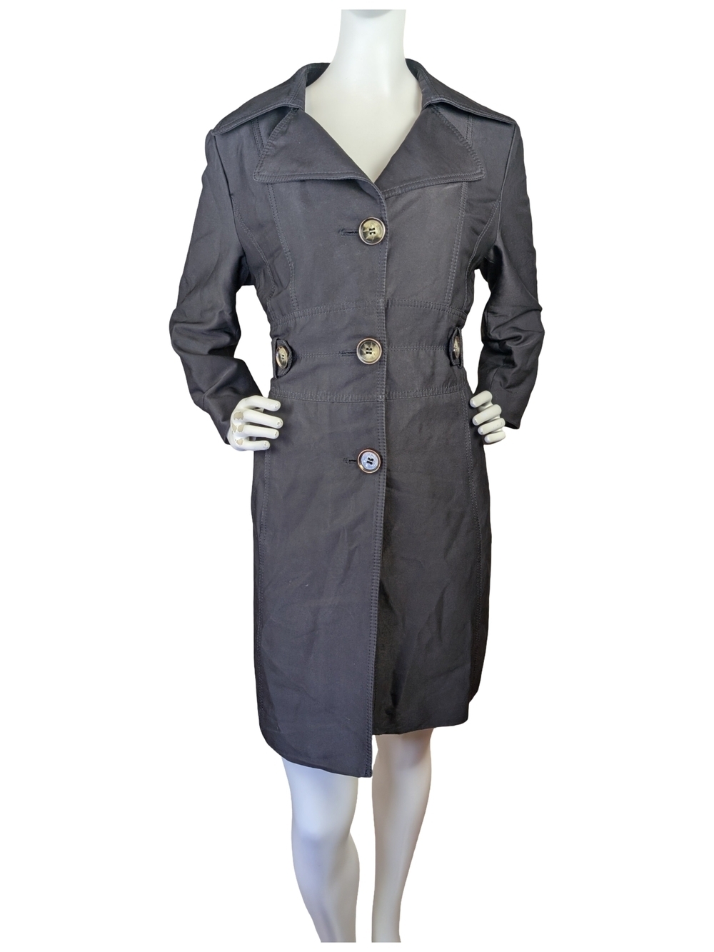 Kenneth Cole New York Black Tailored Classic Trench Coat Floral Lined | Size L